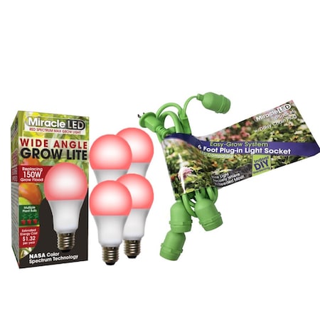 Miracle Led Multi-Plant WIDE ANGLE Red Spectrum Grow Light, Four Socket Fixture 802931